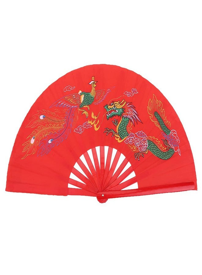 Jauarta Red Tai Chi Martial Arts Tai Chi Martial Arts, Chinese Kung Fu Tai Chi Fan, Handheld Martial Arts Dance Bamboo Fan Dragon, Phoenix Folding Hand Fan for Men or Women Bamboo Fan - Image 1